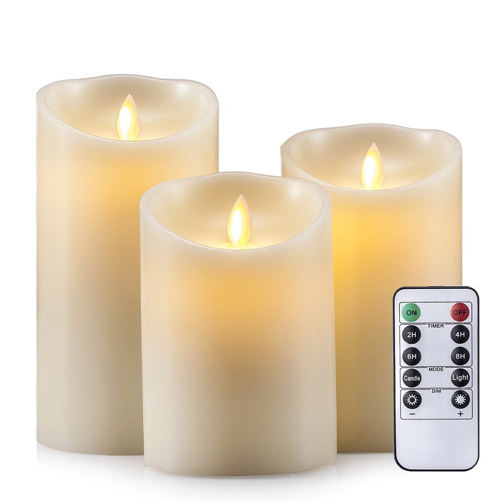 Set of 3 Dancing Flameless LED Candle with 10-Key Remote and 4/8H Timer